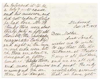 (SLAVERY & ABOLITION.) Mary H. Maury. Letter describing a conversation with John Brown, hours after his capture at Harpers Ferry.